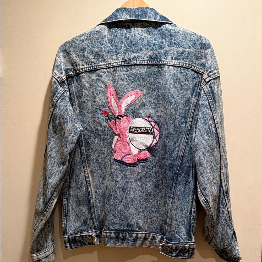 Vintage Acid Wash Denim Jacket with Energizer Pink Bunny Patch